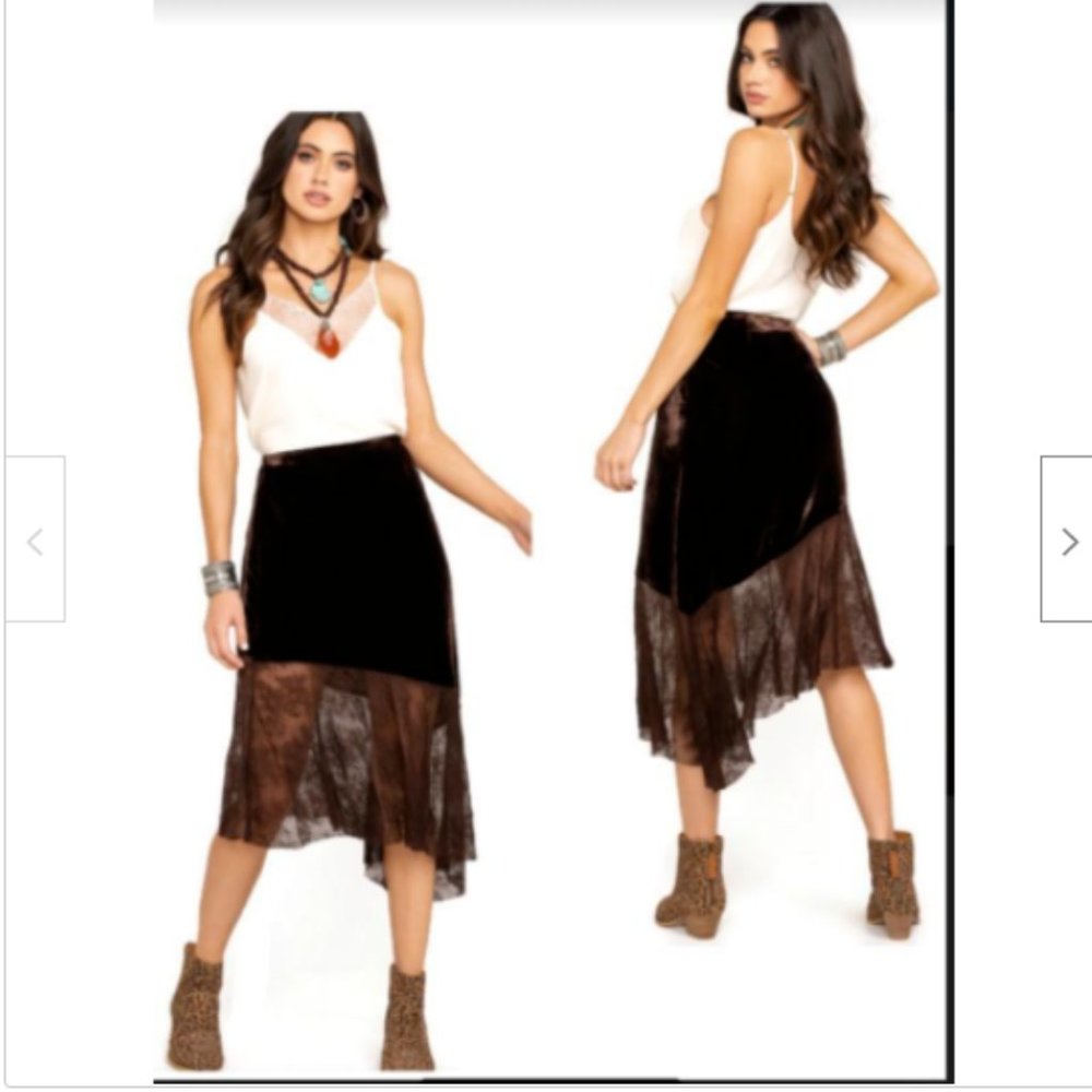 NWT Free People My Lacey Velvet Midi Skirt Sheer